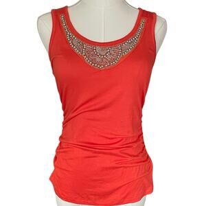 Y2K/90s Beaded Tank Cut Out Back Stretchy Going Out Orange Silver Size Medium